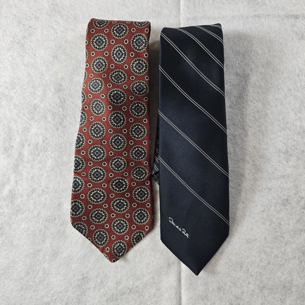 Vintage‎ Oscar de la Renta Necktie Lot of 2 Silk & Polyester Designer Mens Ties